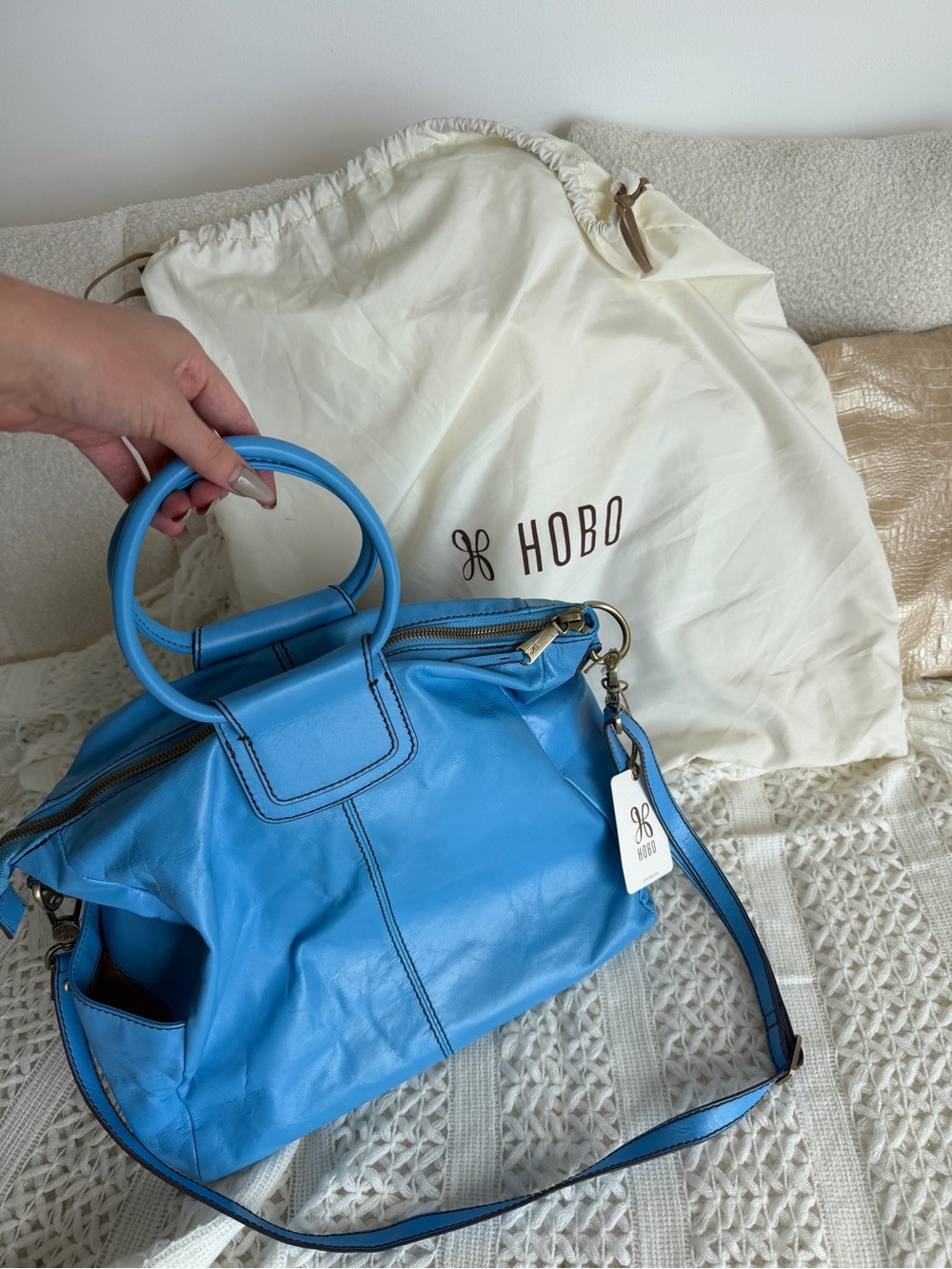 HOBO Bright Blue Leather Hobo Tote